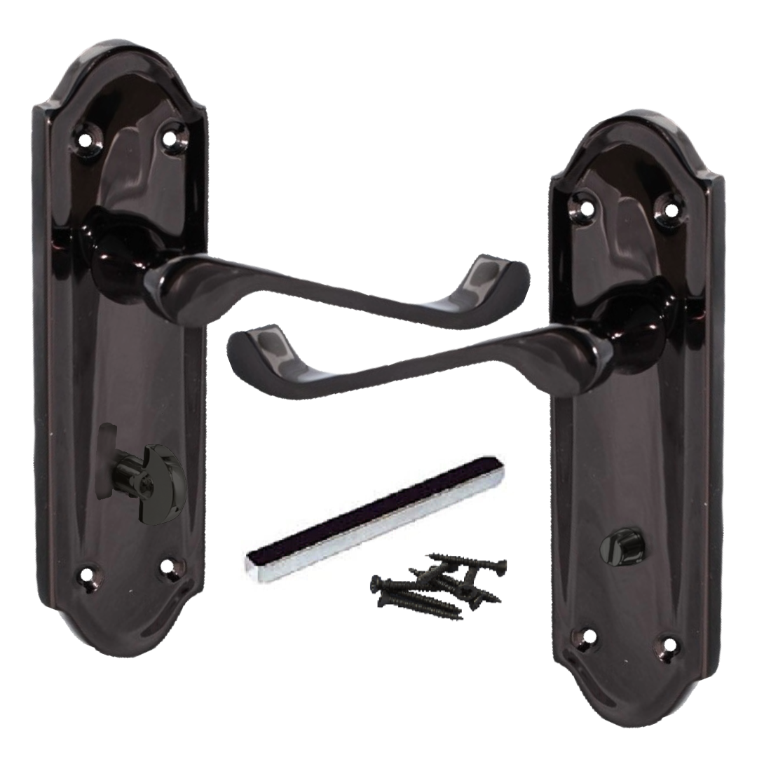 MULTIPACK Door Handles Ashford Bathroom Lock Scroll Lever Black Nickel 1/4/6 Pairs