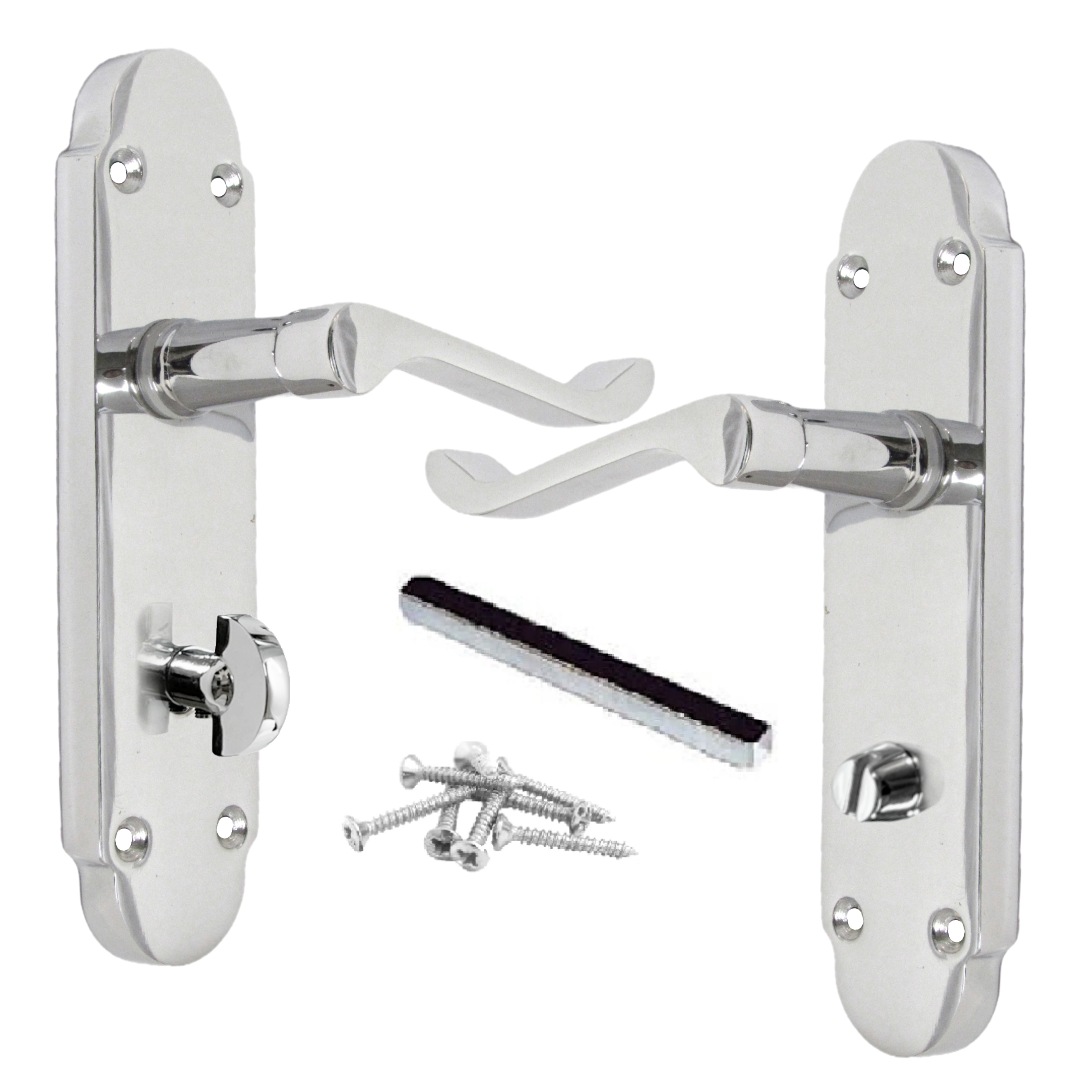 Epsom Door Handle Bathroom Lock Scroll Lever - Polished Chrome
