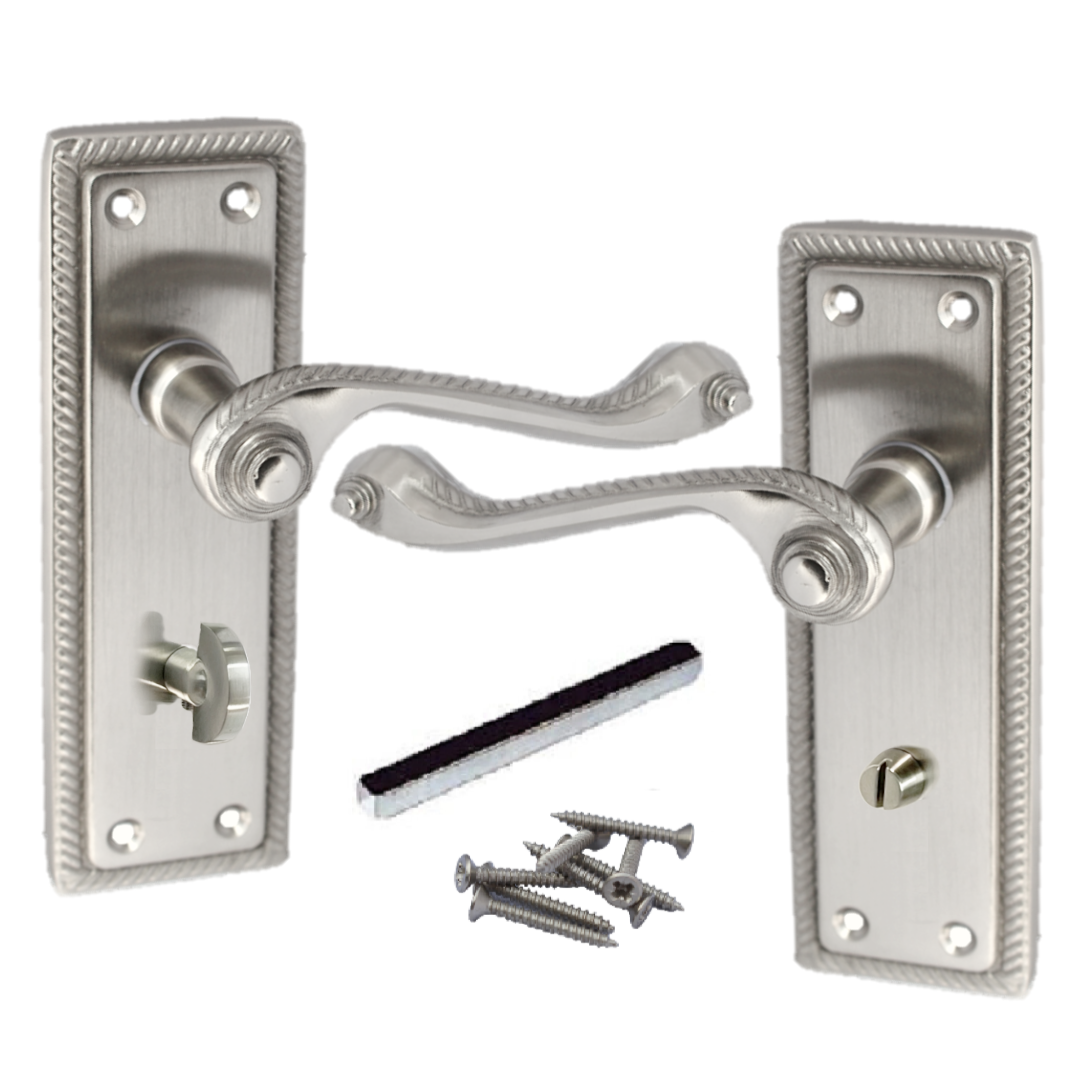 Door Handles Georgian Lever Bathroom Lock Roped Edge - Satin 150mm x 50mm