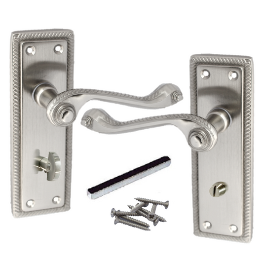Door Handles Georgian Lever Bathroom Lock Roped Edge - Satin 150mm x 50mm