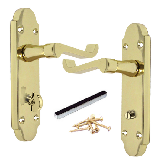 Epsom Door Handle Bathroom Lock Scroll Lever - Brass