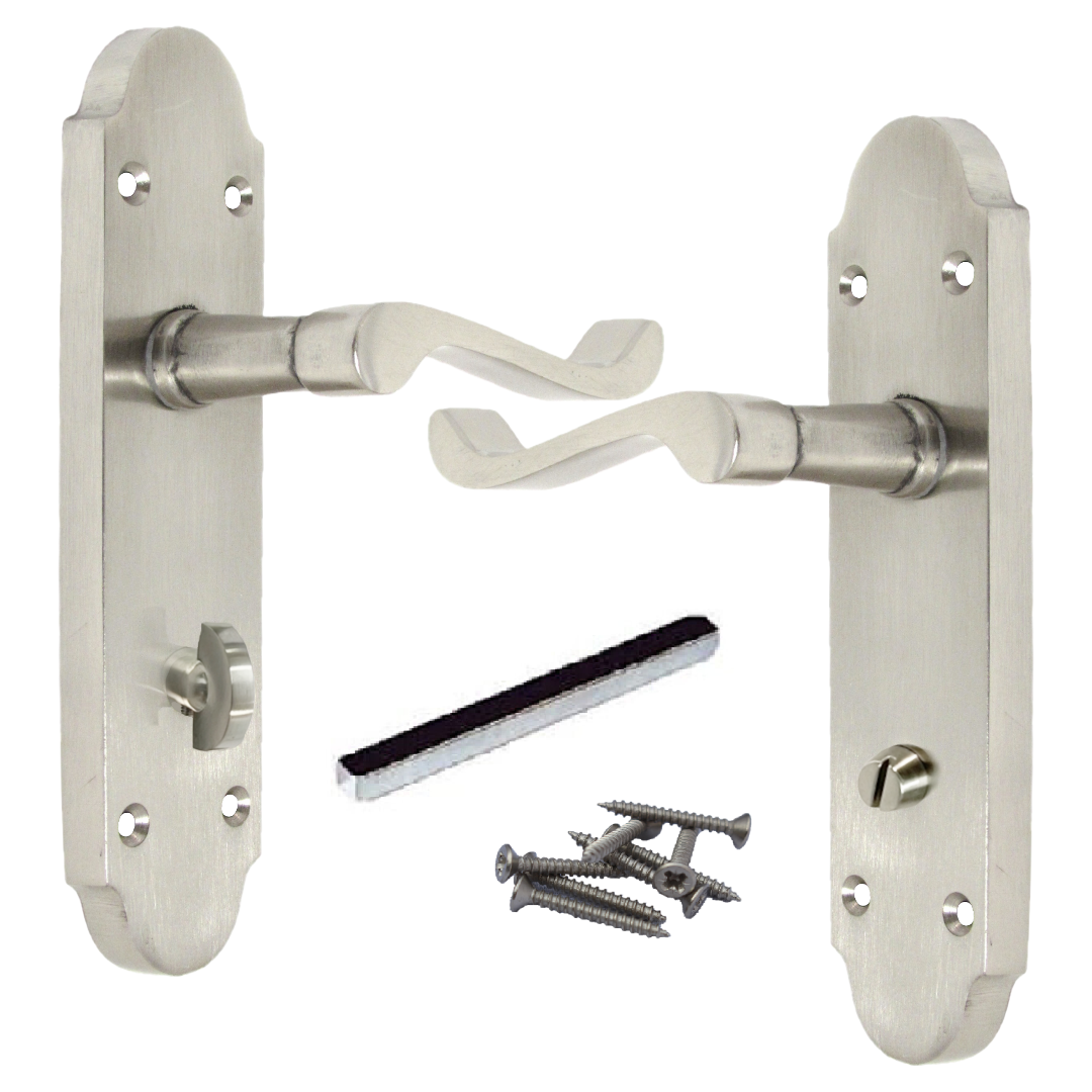Epsom Door Handles Bathroom Lock Scroll Lever - Satin