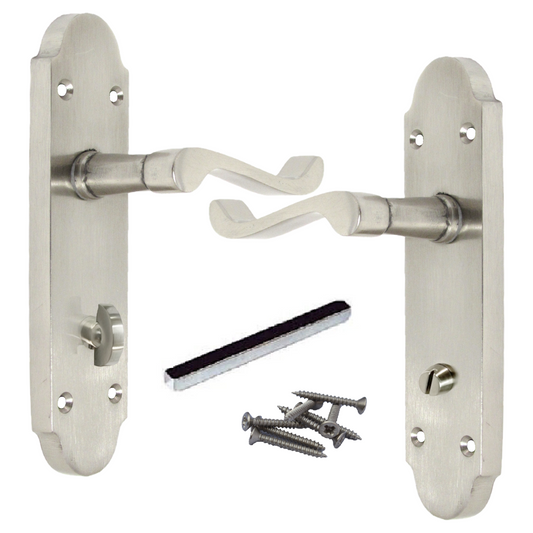 Epsom Door Handles Bathroom Lock Scroll Lever - Satin