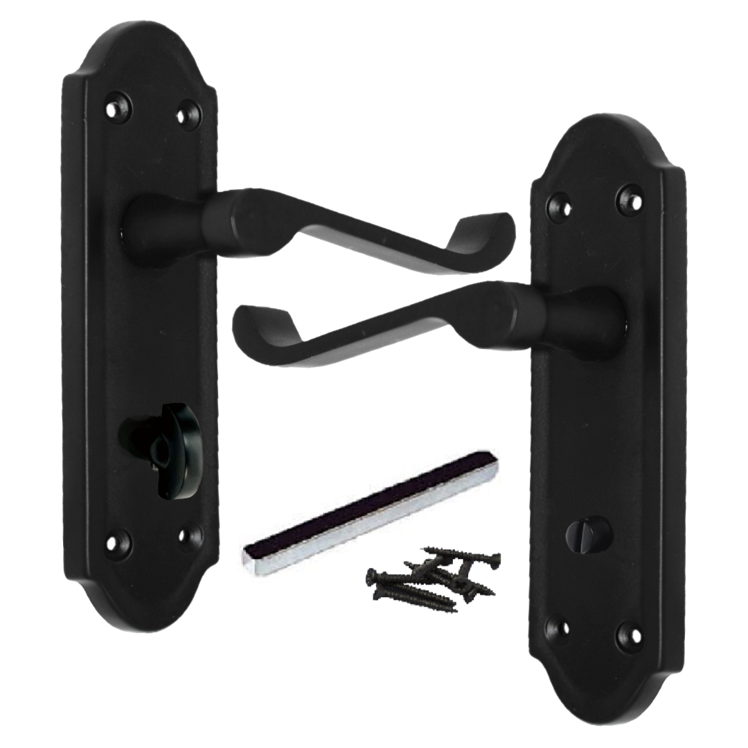 Ashford Door Handle Bathroom Lock Scroll Lever - Matt Black