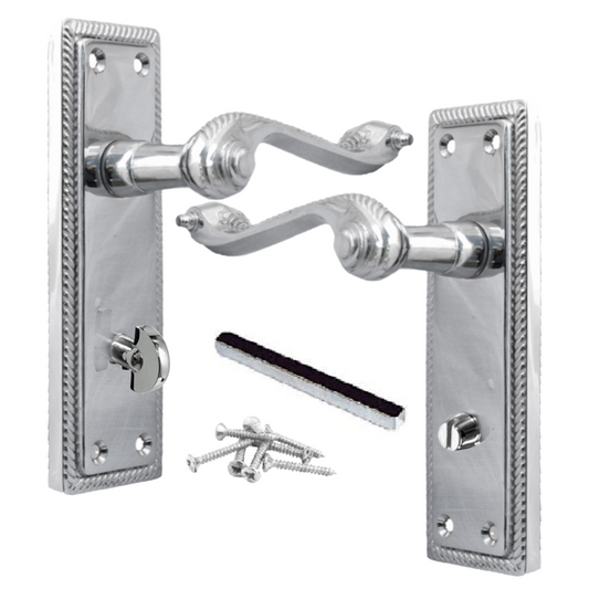 Door Handles Georgian Lever Bathroom Lock Roped Edge - Chrome 150mm x 50mm