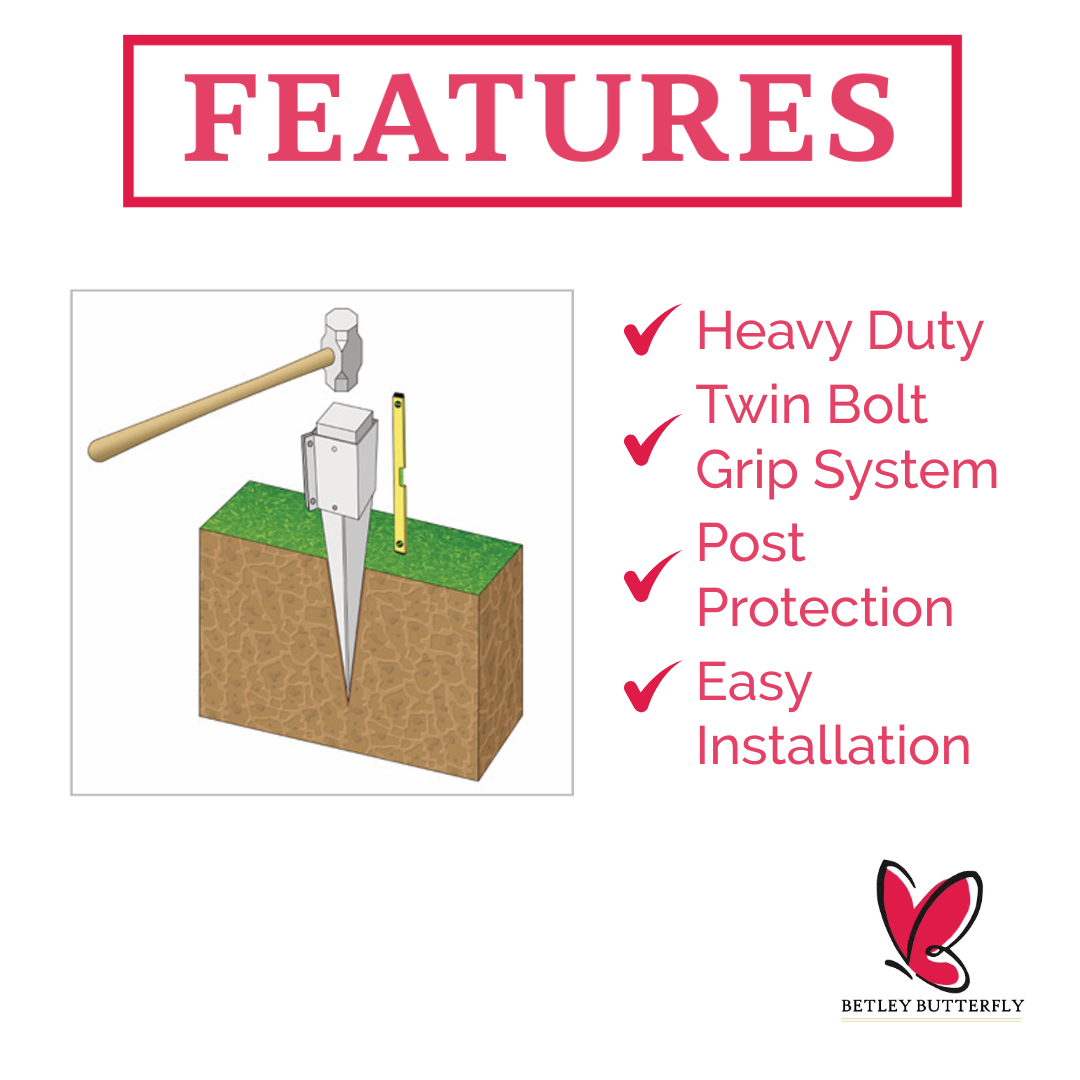 Bolt Grip Drive-In Fence Post Support 24" 36" Spike - Epoxy Brown for 3" 4" Wooden Posts