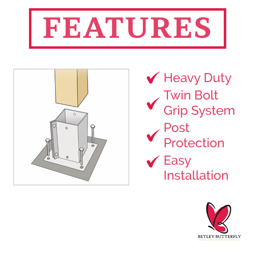 Bolt Grip Fence Post Support Bolt Down Base - Epoxy Brown for 3" 4" Wooden Posts