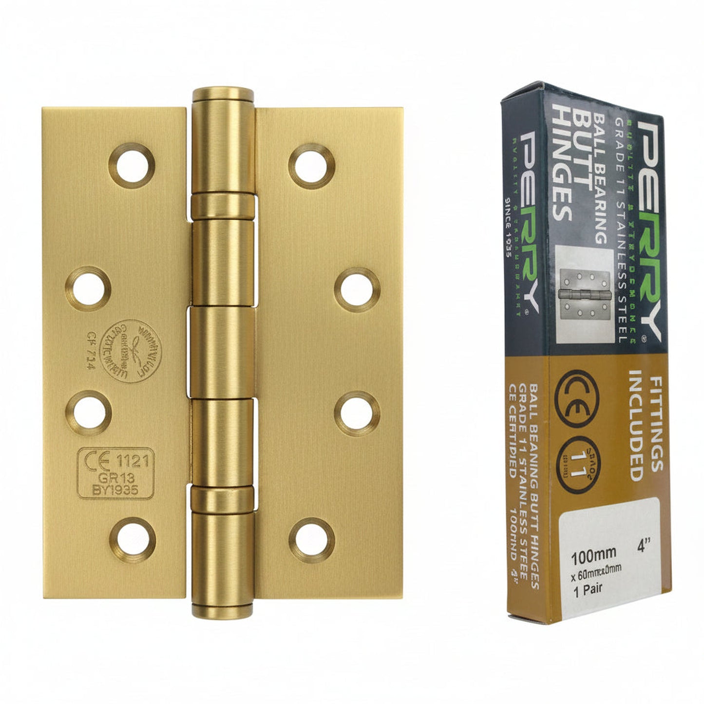 Perry Brass 100mm Stainless Steel Fire Door Hinges - Grade 11 CE Marked