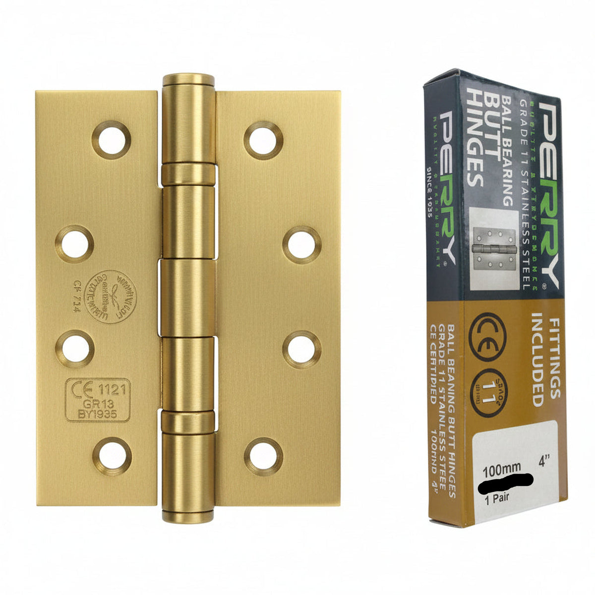 Perry Brass 100mm Stainless Steel Fire Door Hinges - Grade 11 CE Marked
