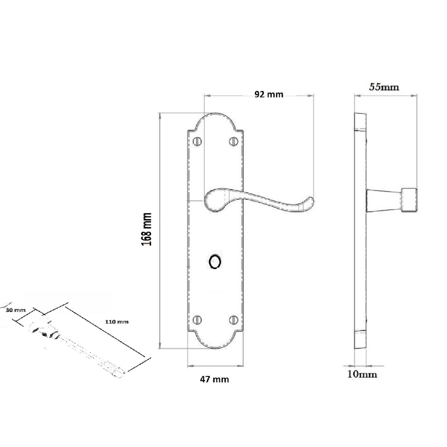 Ashford Door Handle Bathroom Lock Scroll Lever - Polished Brass