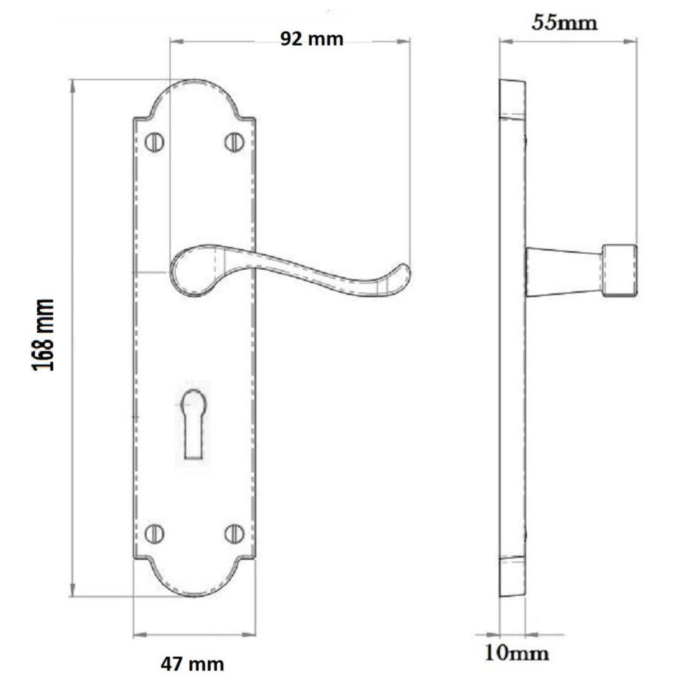 Ashford Door Handle Key Lock Scroll Lever - Polished Brass Key Lock Pack