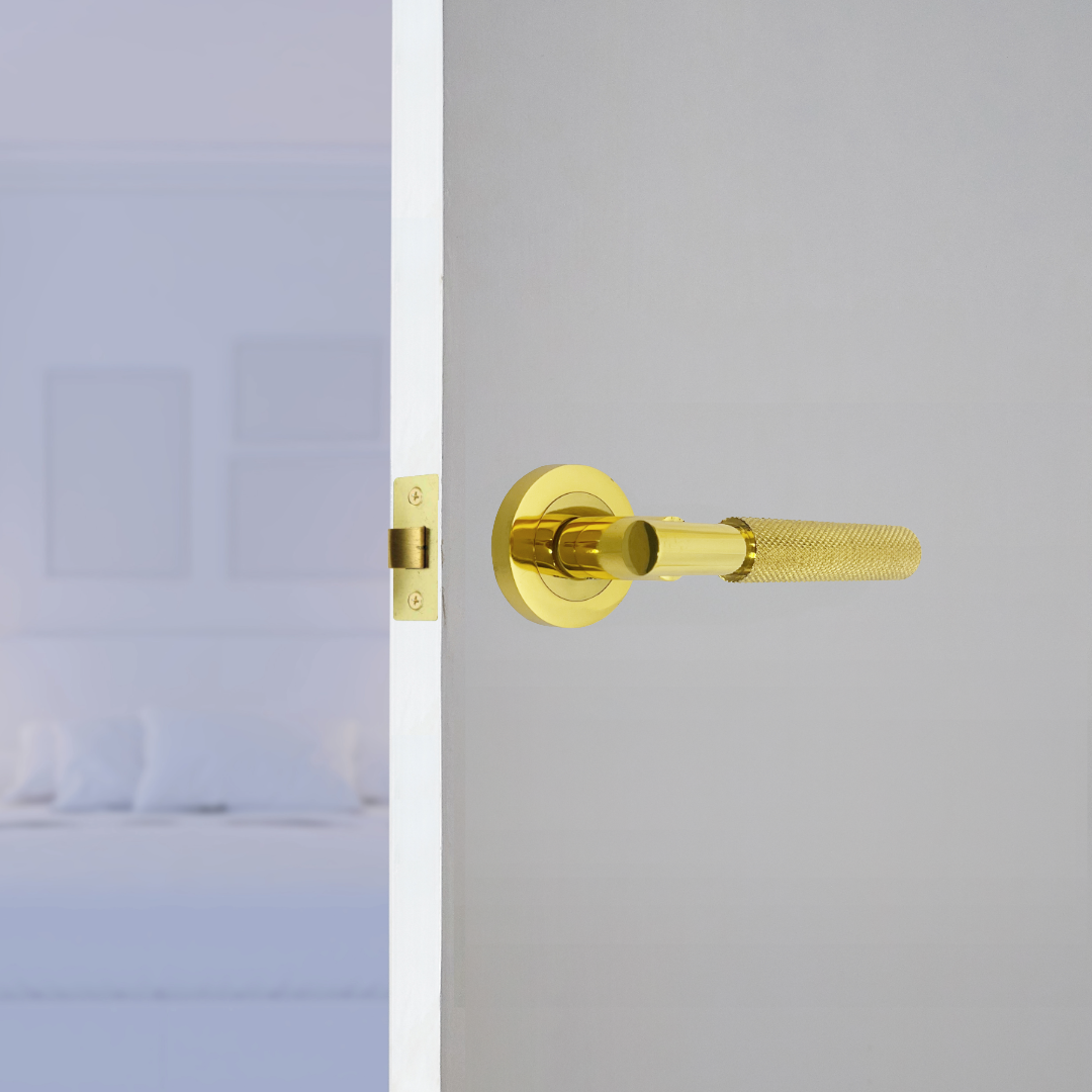 Poignées de porte moletées tournantes en chrome poli, levier sur rosace ronde, poignée de loquet de luxe