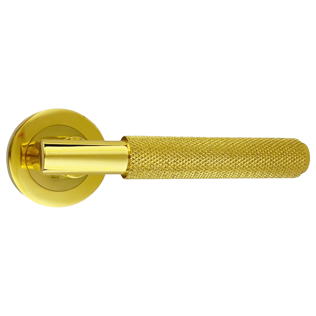 Poignées de porte moletées tournantes en chrome poli, levier sur rosace ronde, poignée de loquet de luxe
