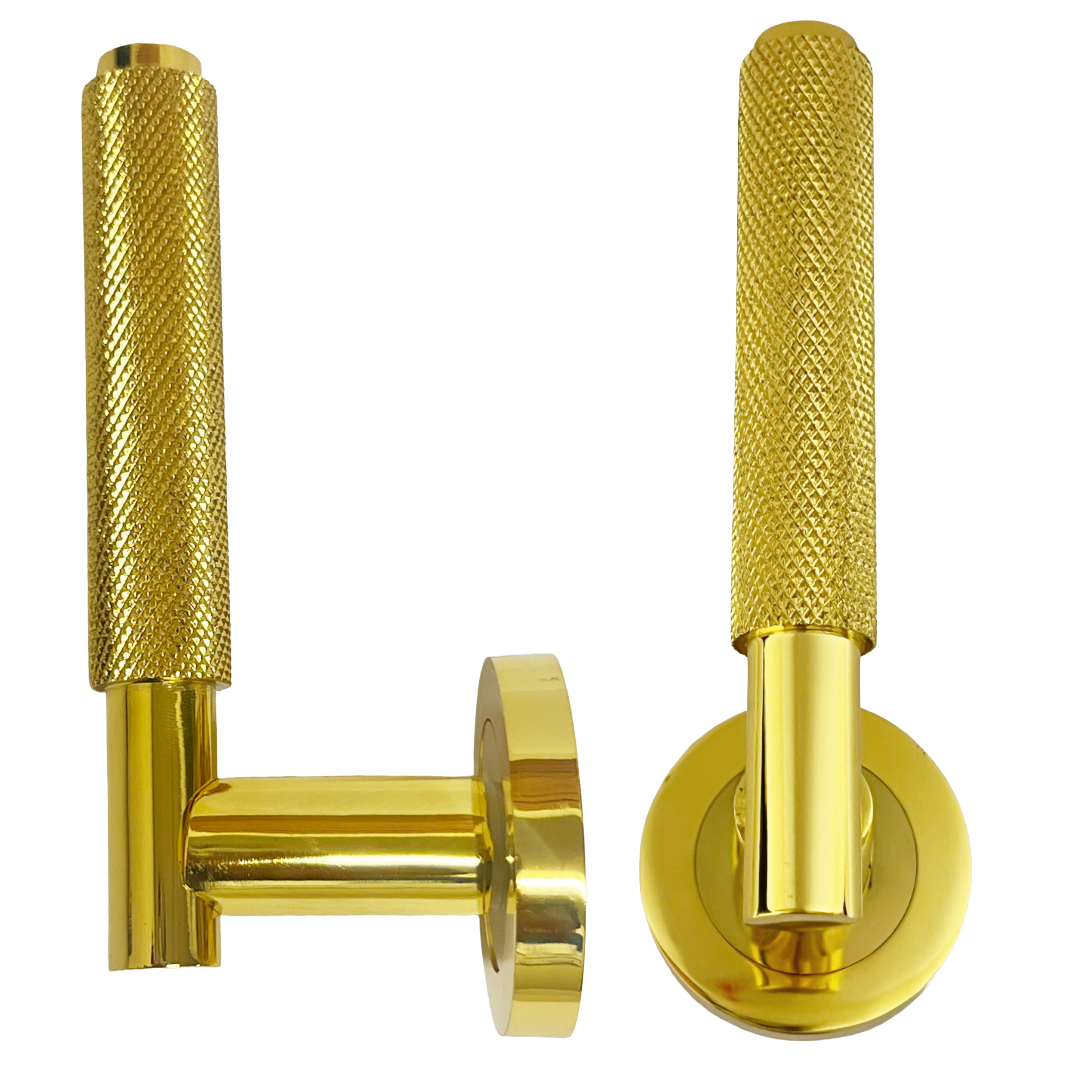 Poignées de porte moletées tournantes en chrome poli, levier sur rosace ronde, poignée de loquet de luxe