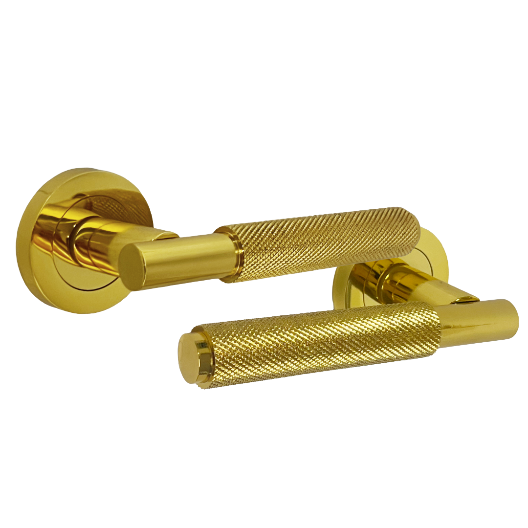 Poignées de porte moletées tournantes en chrome poli, levier sur rosace ronde, poignée de loquet de luxe