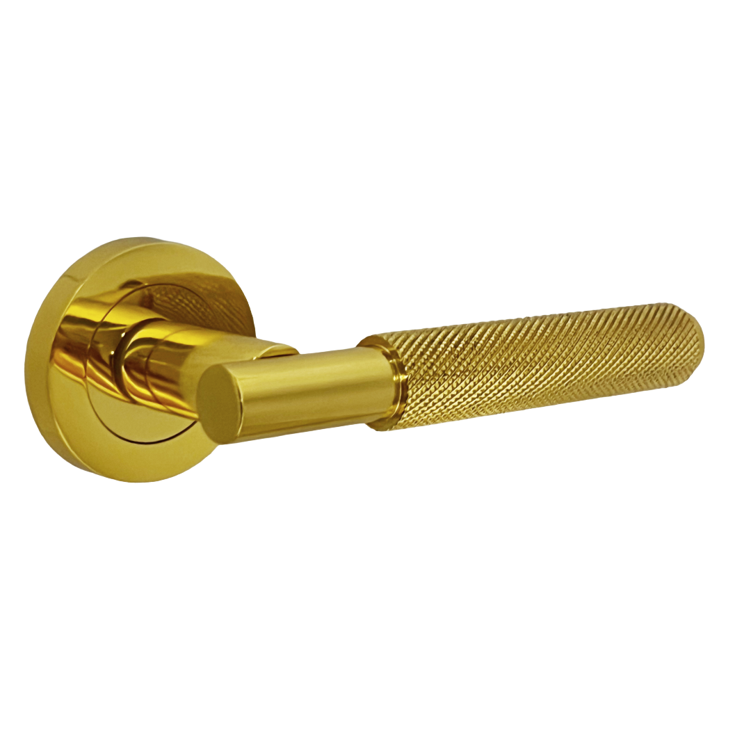 Poignées de porte moletées tournantes en chrome poli, levier sur rosace ronde, poignée de loquet de luxe