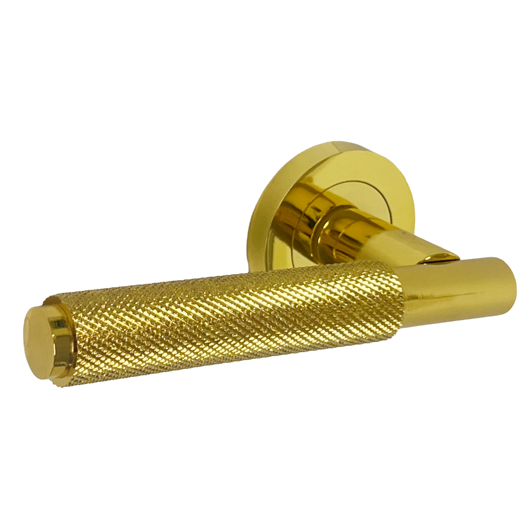 Poignées de porte moletées tournantes en chrome poli, levier sur rosace ronde, poignée de loquet de luxe