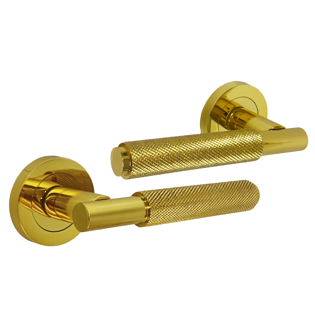 Poignées de porte moletées tournantes en chrome poli, levier sur rosace ronde, poignée de loquet de luxe