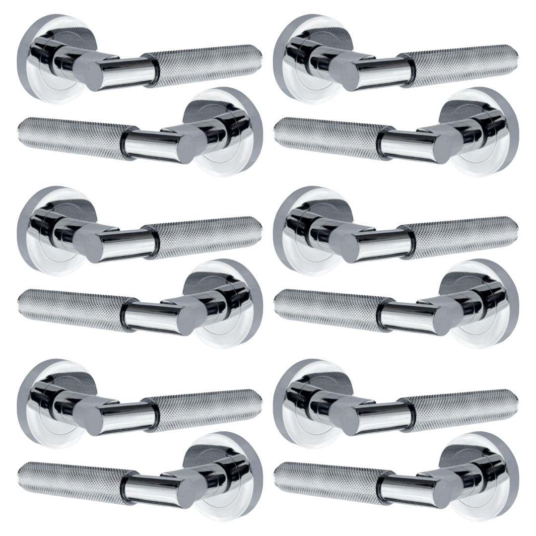 Poignées de porte moletées tournantes en chrome poli, levier sur rosace ronde, poignée de loquet de luxe