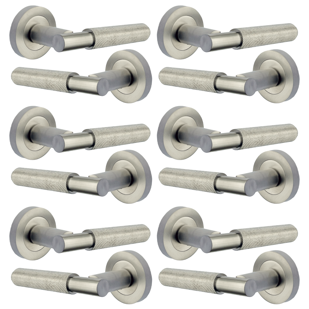 Poignées de porte moletées tournantes à levier satiné sur rosace ronde, poignée de loquet de luxe