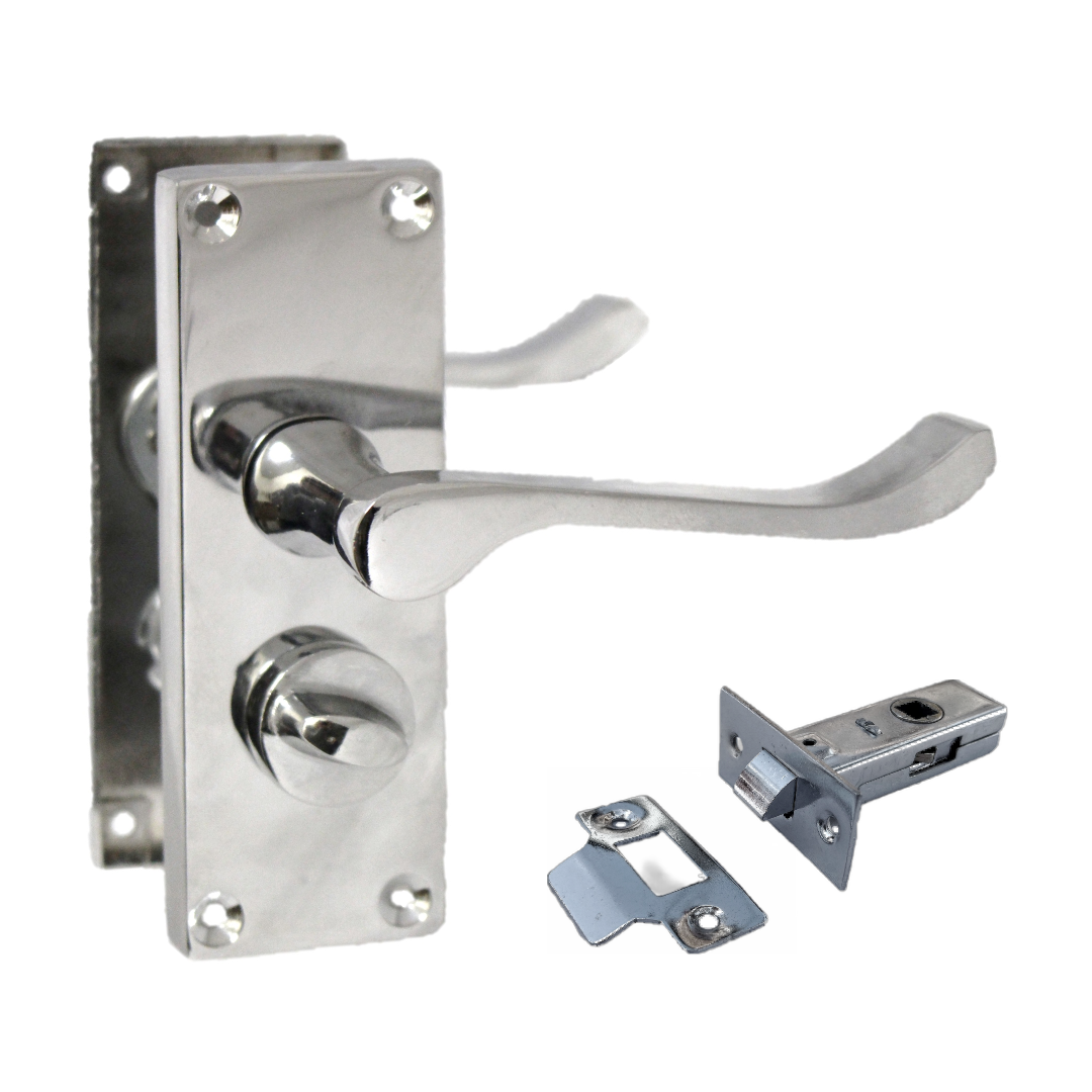 Door Handles Scroll Bathroom WC Privacy Lock - Chrome 118 x 40mm Latch