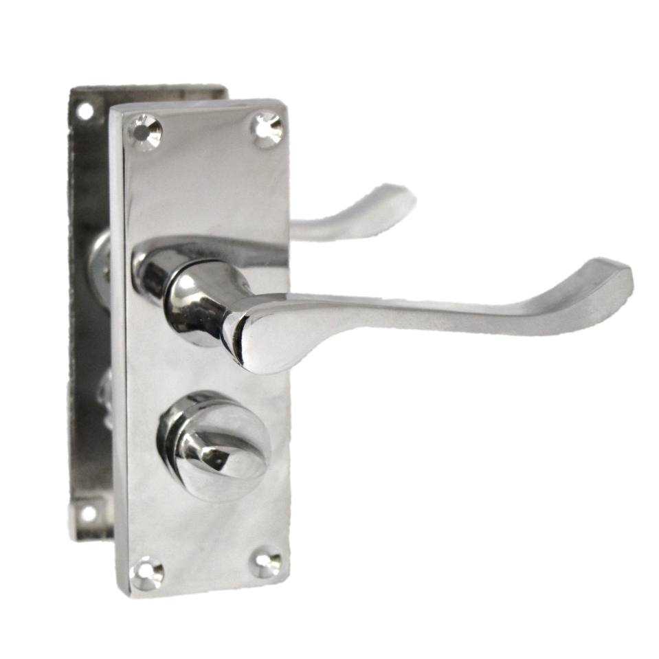 Poignées de porte à volutes pour salle de bain, WC, serrure de confidentialité - Chrome 118 x 40 mm