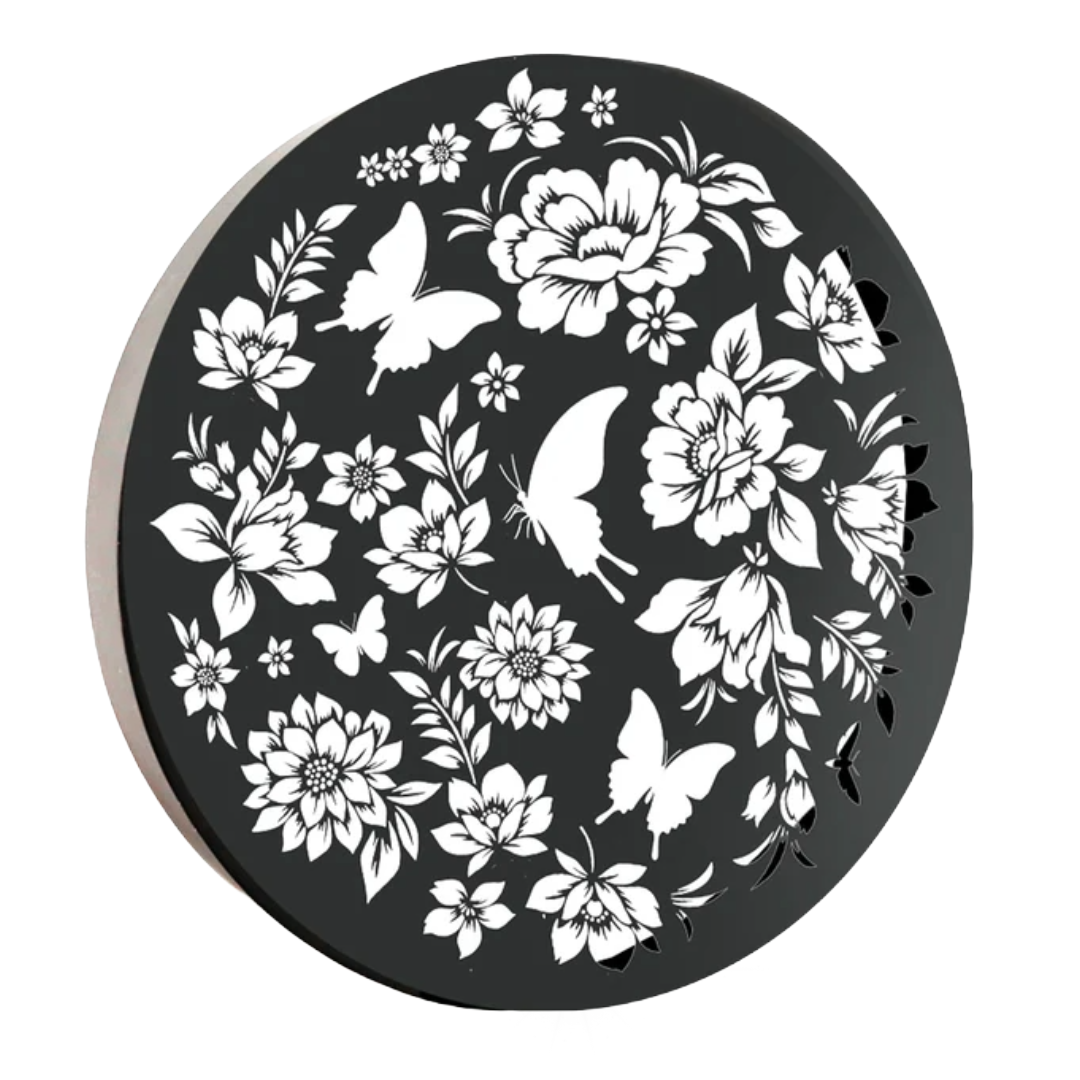 Round Butterfly Solar Wall Panel Metal LED Garden Decor