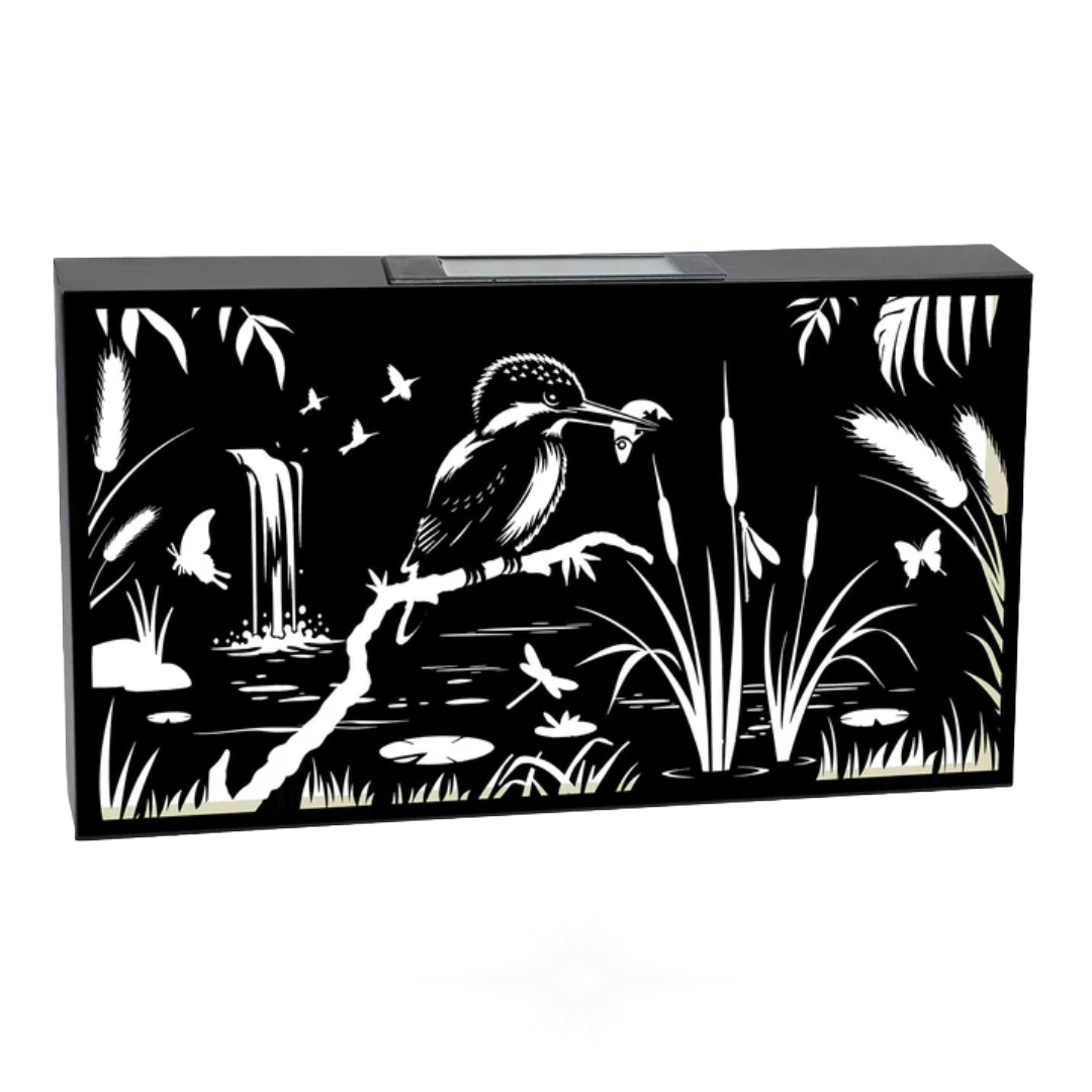 Solar Kingfisher Wall Panel Metal LED Garden Decor