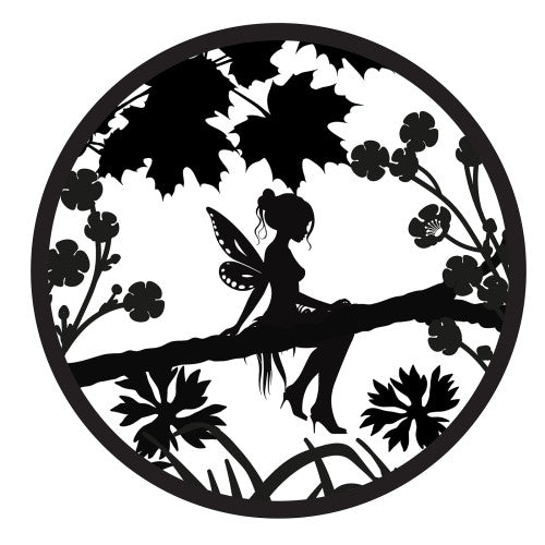 Solar Backlit Fairy Leaves Silhouette Wall Art - Outdoor Metal Garden Decor