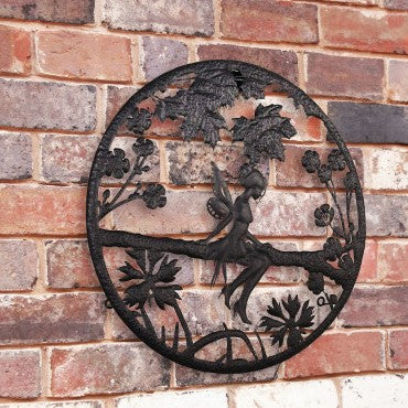 Solar Backlit Fairy Leaves Silhouette Wall Art - Outdoor Metal Garden Decor