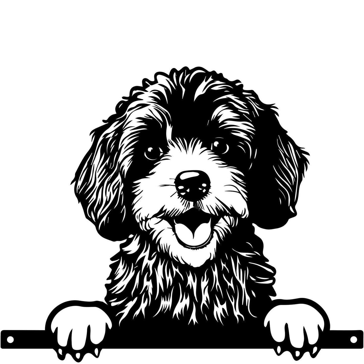 Peeking Cockapoo Dog Fence Topper Black Metal Silhouette Garden Decoration