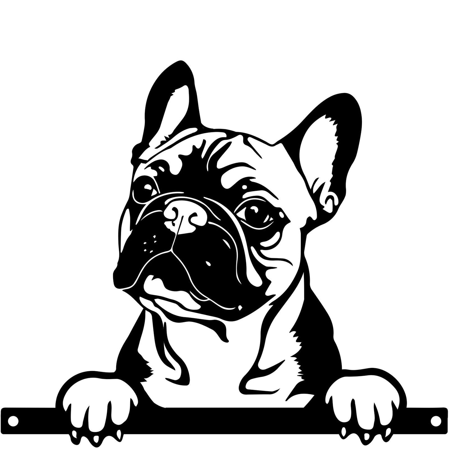 Peeking Frenchie Dog Fence Topper Black Metal Silhouette Garden Decoration