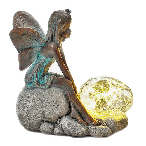 Resin Fairy On Snail or with Solar Light Flower Bubble - Magical Sculpture for Indoors Outdoor Garden Decoration Light Up