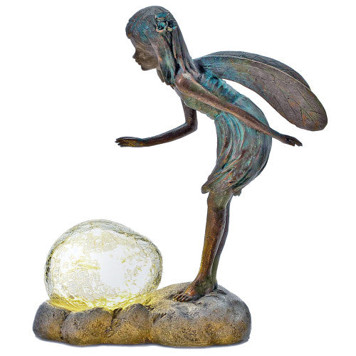 Resin Fairy On Snail or with Solar Light Flower Bubble - Magical Sculpture for Indoors Outdoor Garden Decoration Light Up