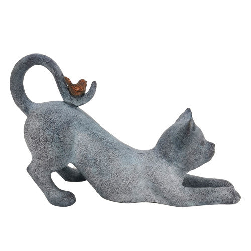 Resin Cat Sculpture with Bird - Stone Effect Cute Kitten Animal Sculpture for Indoors/Outdoor Garden Decoration