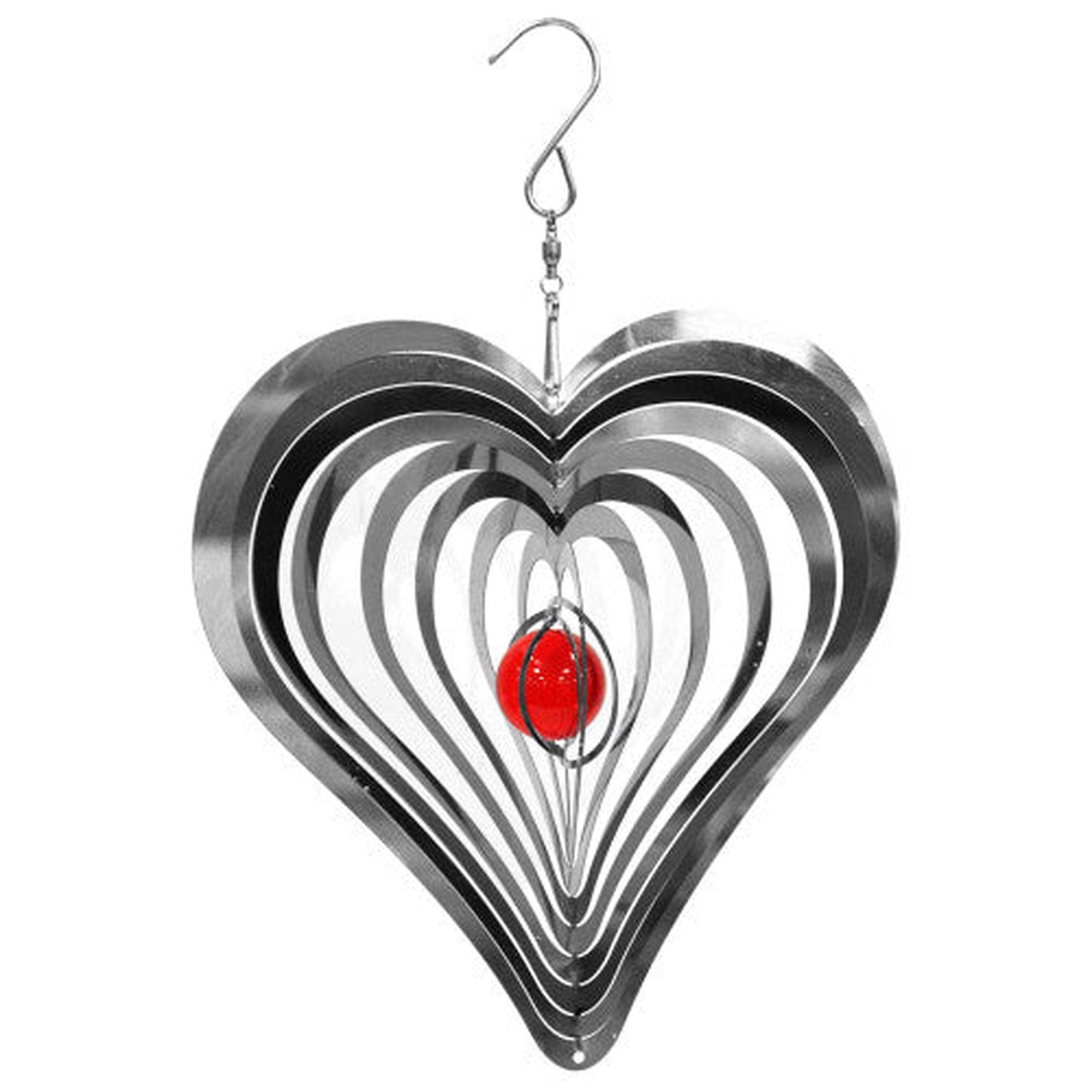 Silhouette Heart Orbit Spinner - Stainless Steel Hanging Wind Spinner Tree Hanger Garden Ornament - 25cm x 25cm