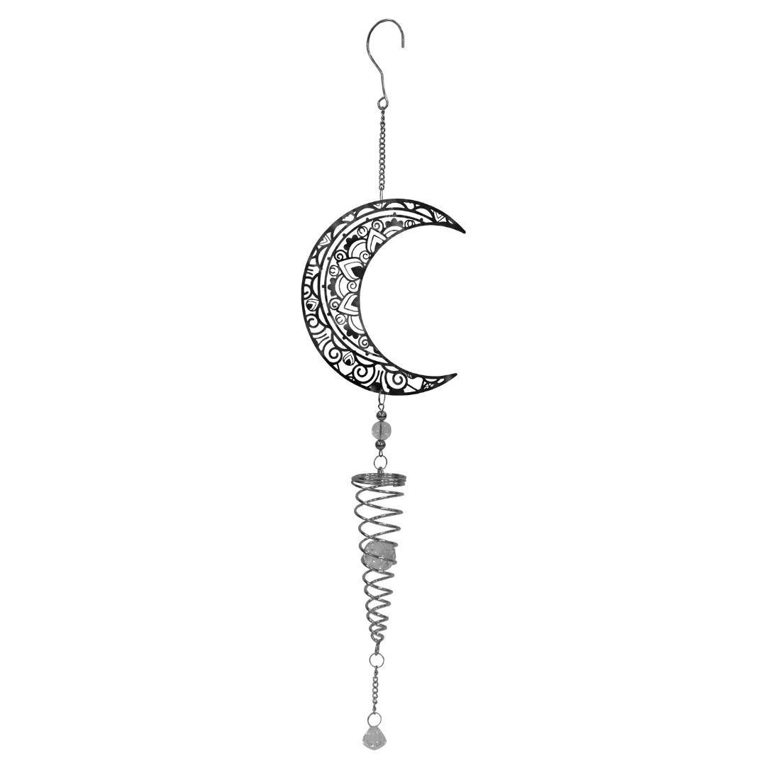 Stainless Steel Hanging Spiral Spinner, Crescent Moon Garden Wind Spinner, 80cm x 15cm