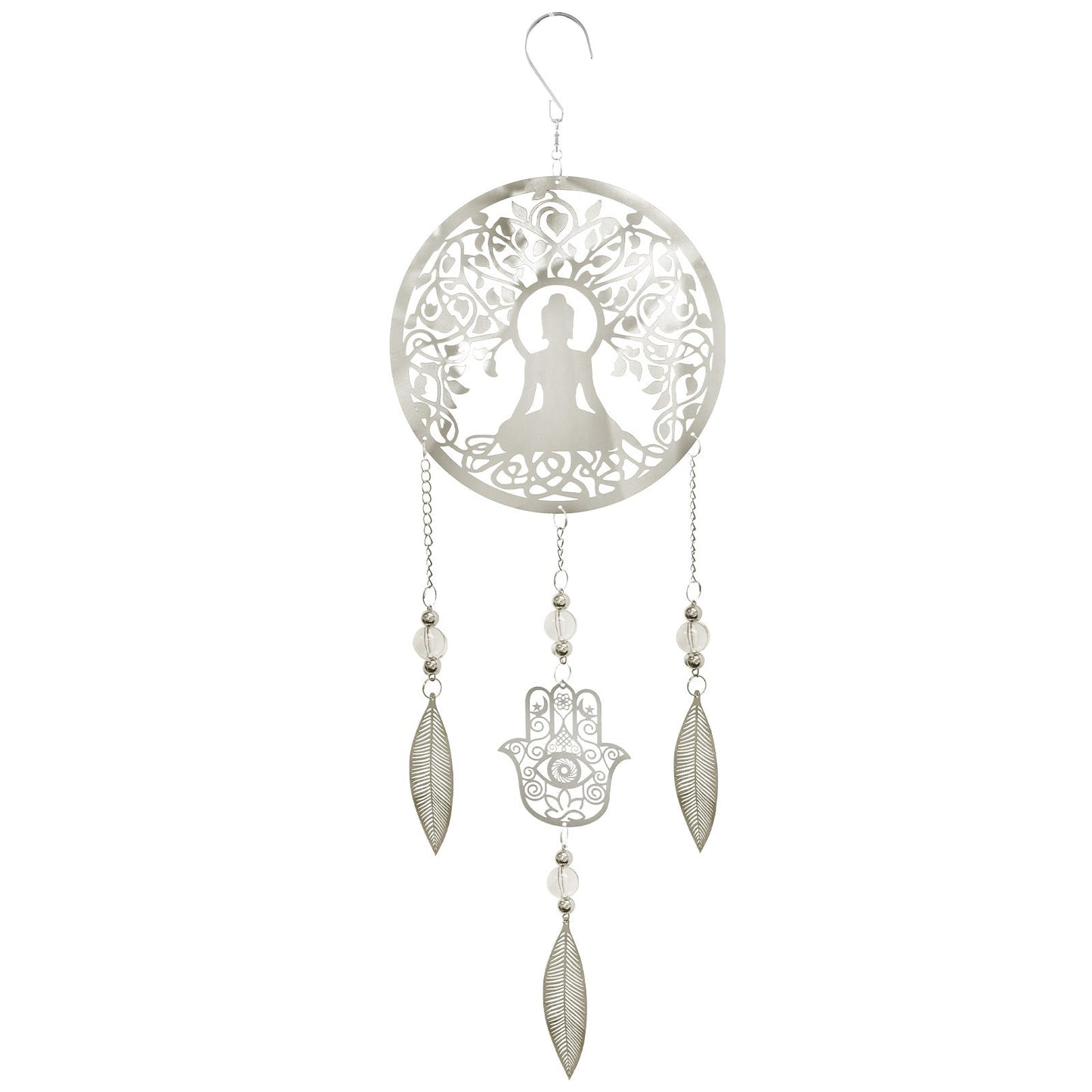 Stainless Steel Hanging Dreamcatcher - Buddha Outdoor Spinning Garden Decor