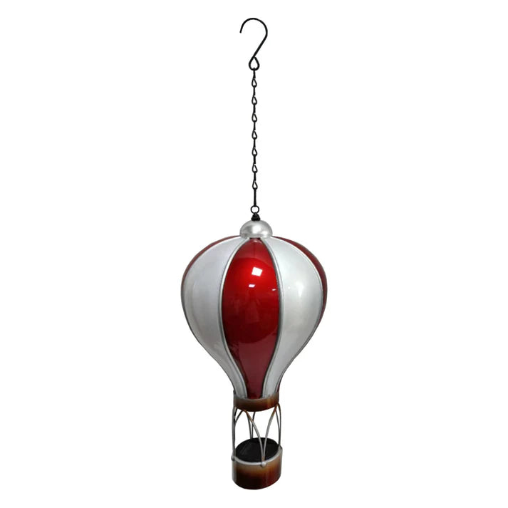 Red and White Solar Hot Air Balloon – Outdoor Hanging LED Light for Garden, Patio & Porch Décor