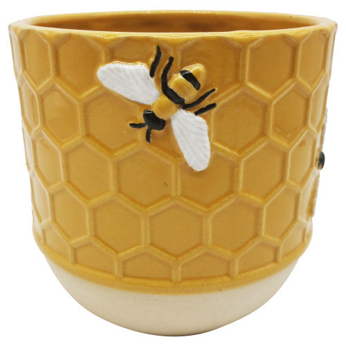Ceramic Honeybee Pot Planter - Bee Yellow White Tree Hanging Planters - Garden Decoration