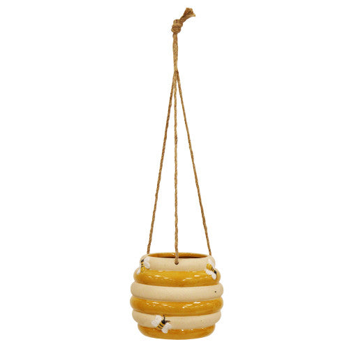 Ceramic Honeybee Pot Planter - Bee Yellow White Tree Hanging Planters - Garden Decoration