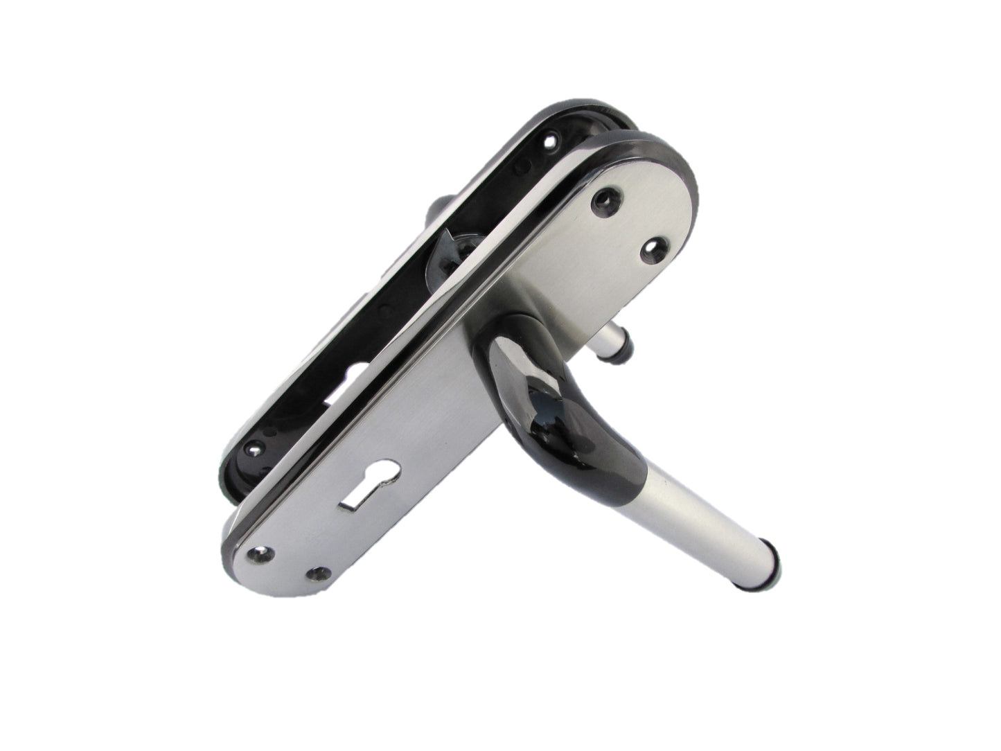 Marina Door Handle Two Tone Lock Lever - Black Nickel and Satin