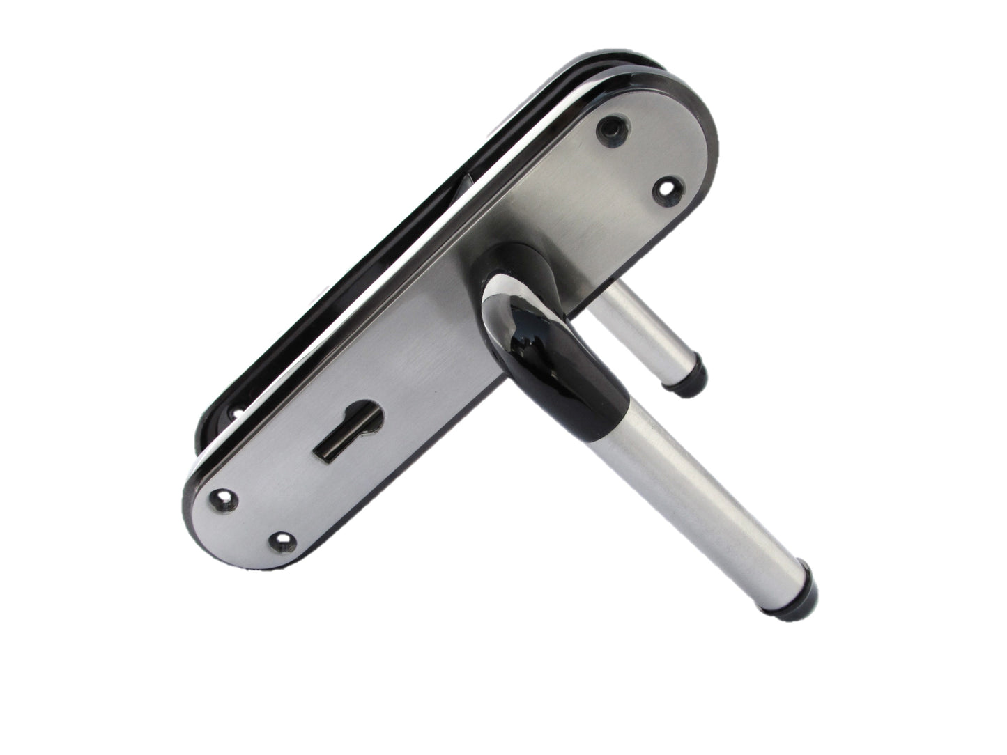 Marina Door Handle Two Tone Lock Lever - Black Nickel and Satin