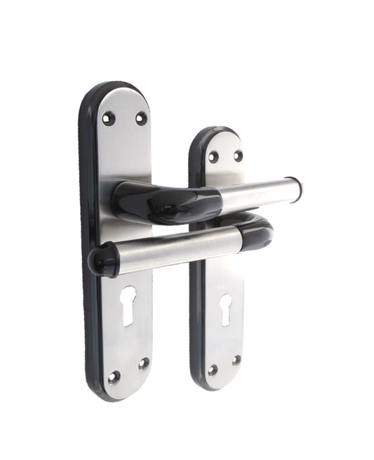 Marina Door Handle Two Tone Lock Lever - Black Nickel and Satin