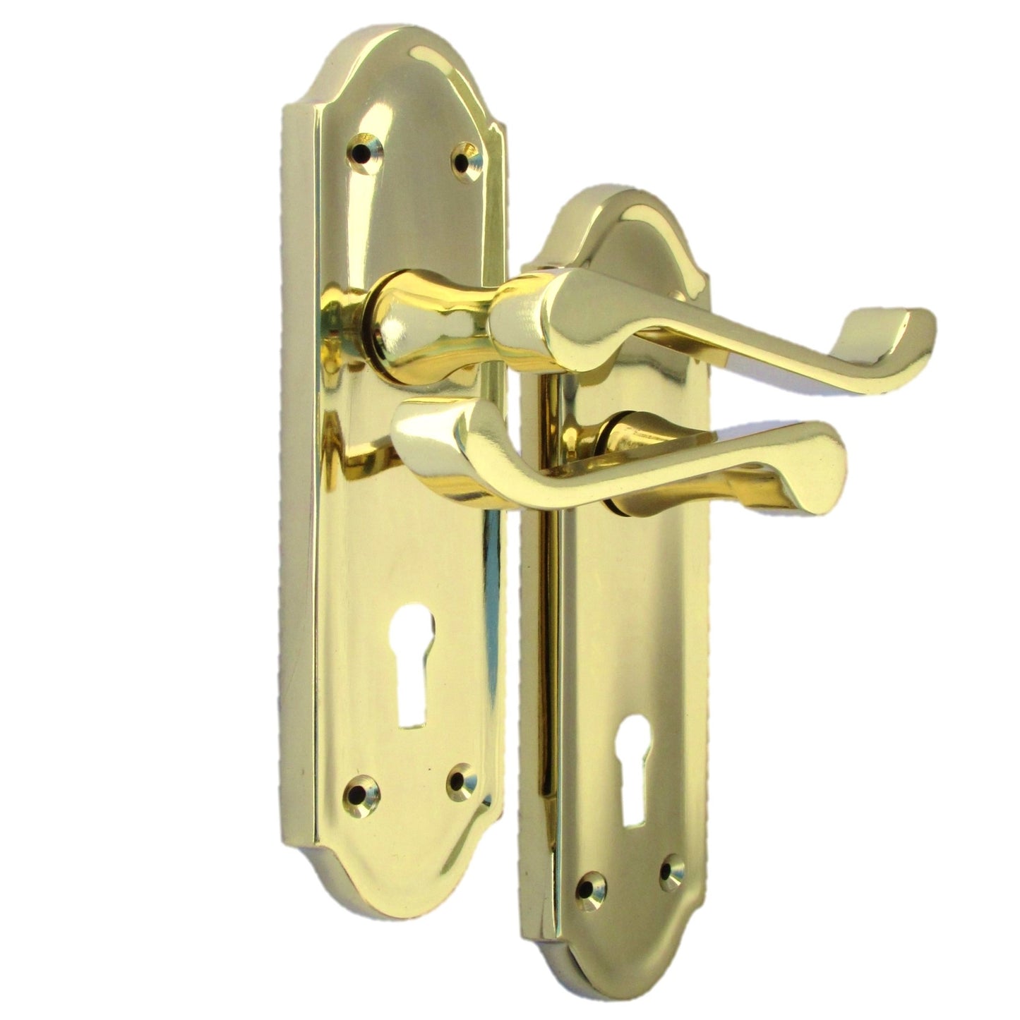 Poignées de porte Ashford multipack, serrure à clé, levier à défilement, laiton, 1/4/6 paires