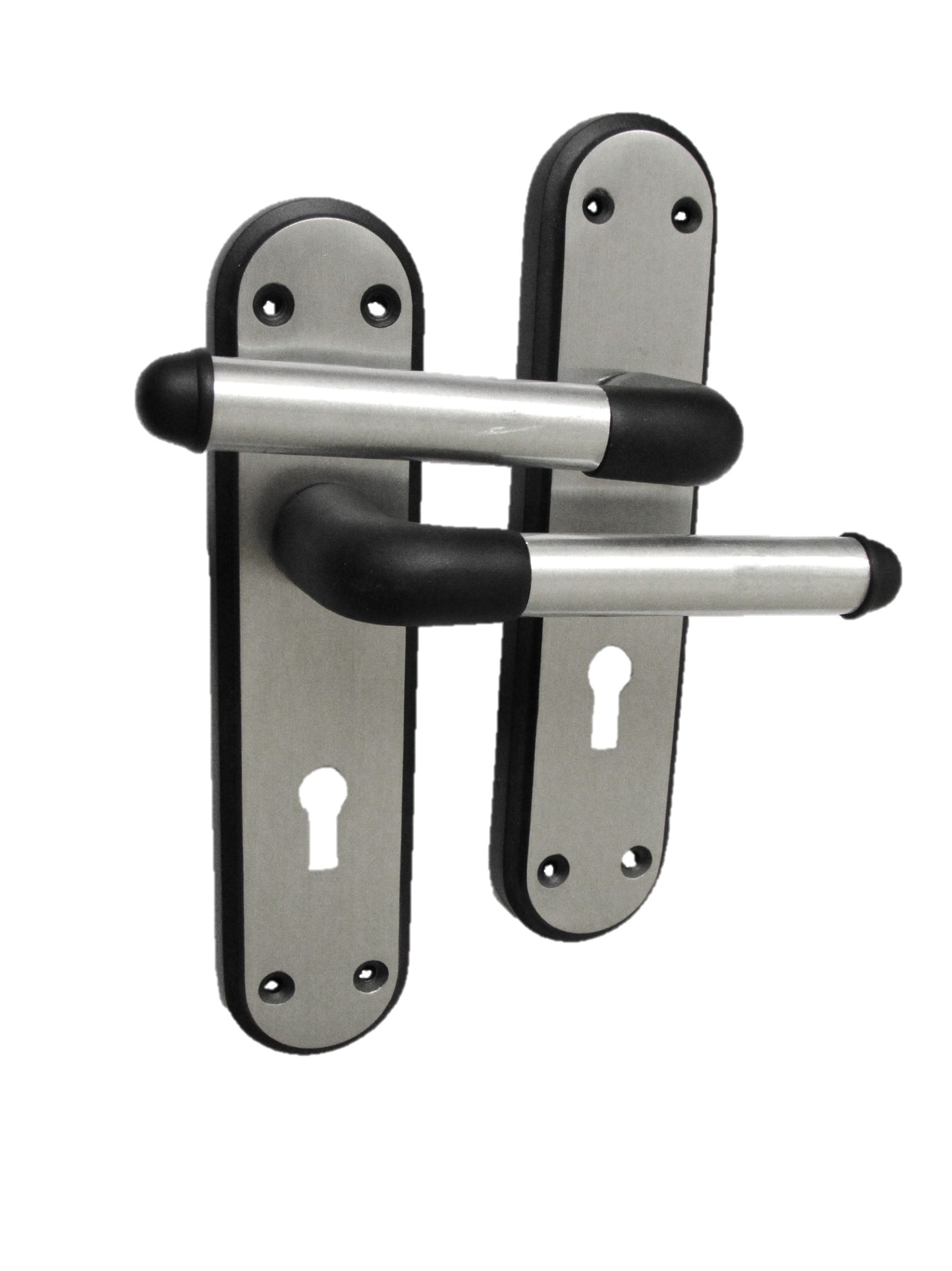 Marina Door Handle Two Tone Lock Lever - Matt Black and Satin