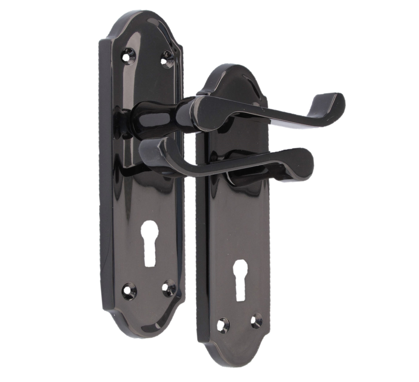 MULTIPACK Door Handles Ashford Key Lock Scroll Lever Black Nickel 1/4/6 Pairs