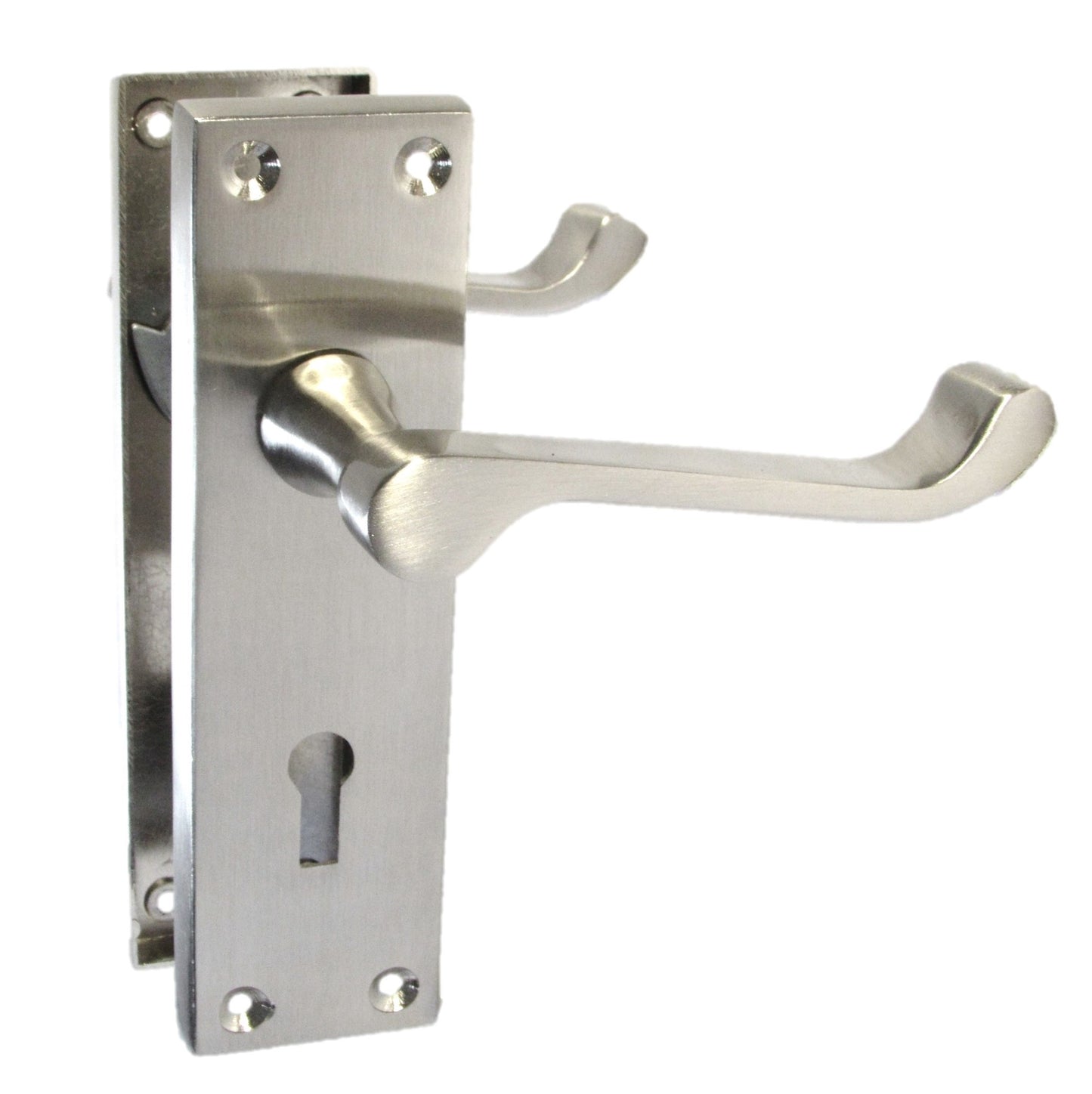 Poignées de porte victoriennes à levier et serrure à volutes - Charnières satinées 150 x 40 mm