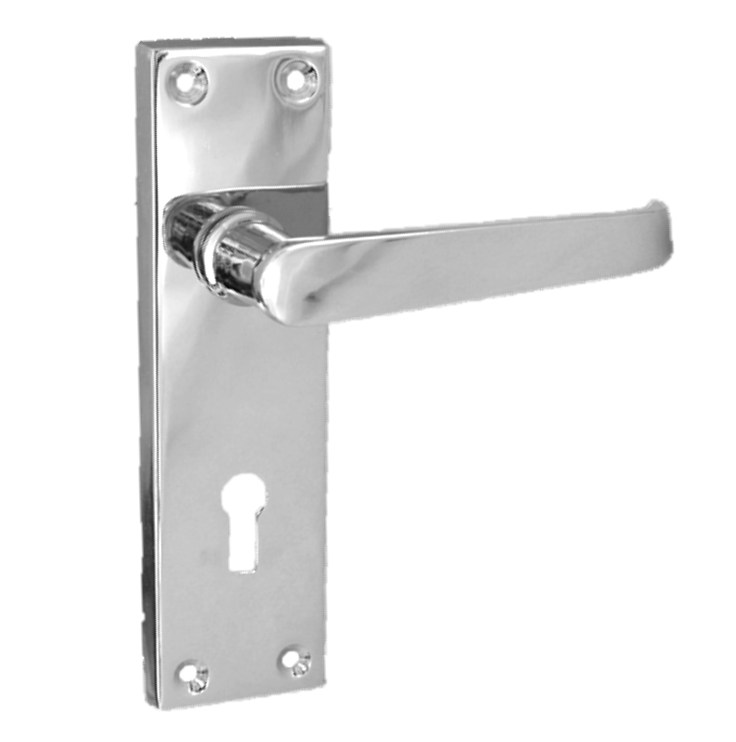 Door Handles Straight Lever Lock Keys Hinge Set - Chrome 150 x 40mm