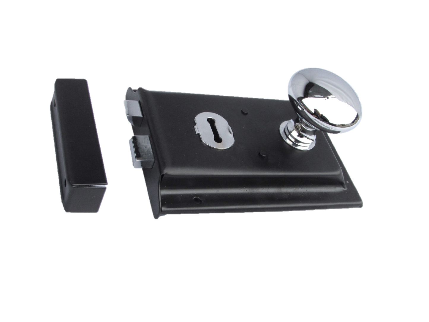 Solid Black Rim Lock Door Knob Old Vintage Victorian Style CHROME HANDLES